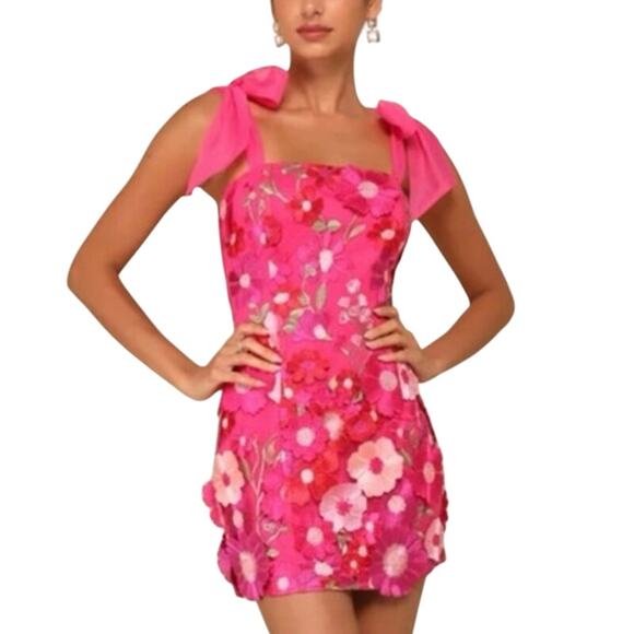 Emphatically Adorable Hot Pink Floral Tie-Strap Mini Dress
Lulus Sz M - Picture 2 of 6